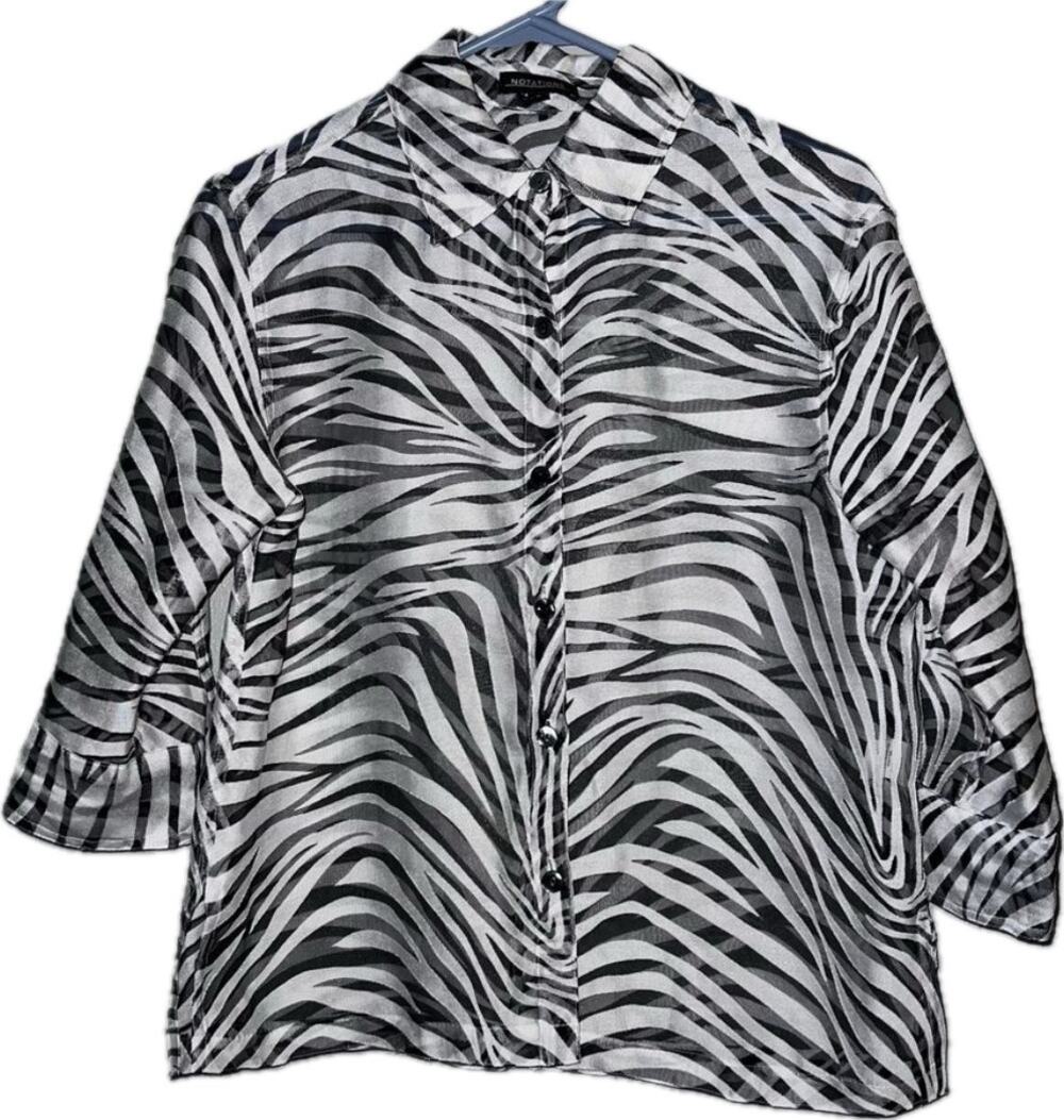 5/25 Notations Zebra Print Button Up Blouse Y2K Animal Print Statement Top Small